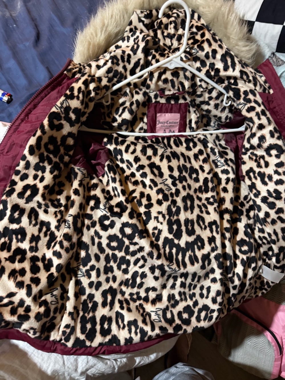 Juicy Couture Girls Burgundy Puffer‎ Jacket with Faux Fur Trim - Picture 8 of 12